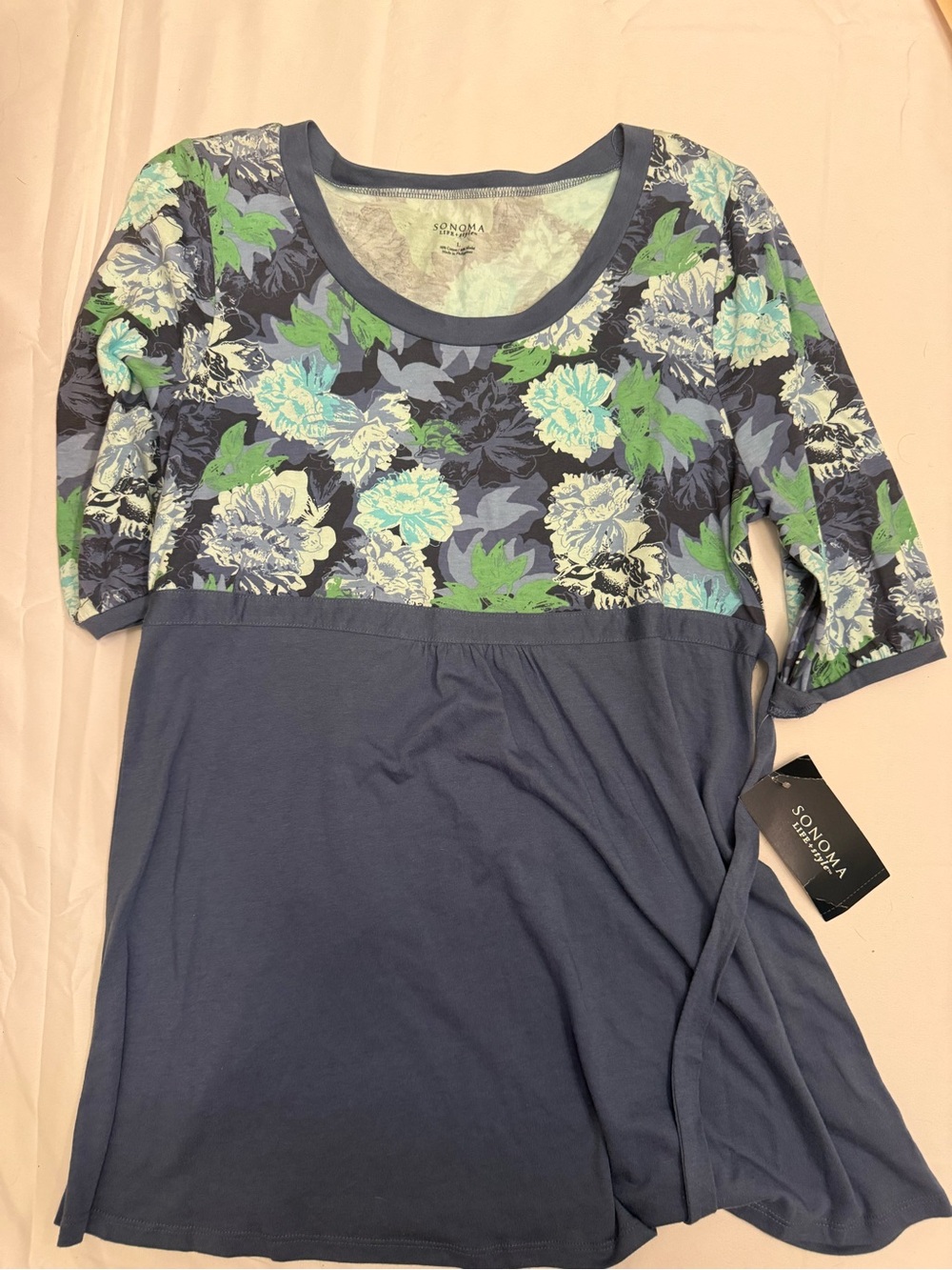 Sonoma Navy Tunic with Aqua & Green Floral Yoke